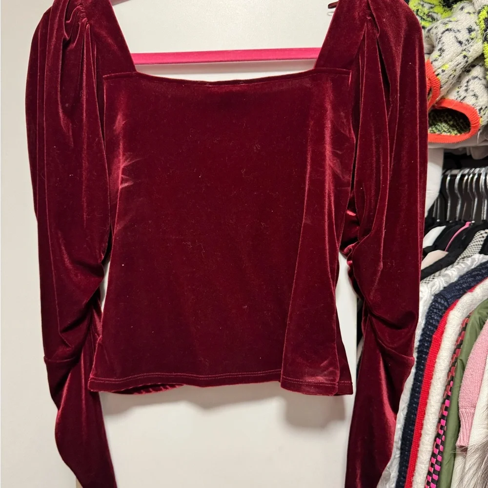 Express Velvet Ruched Blouse - Burgundy - Picture 2 of 2